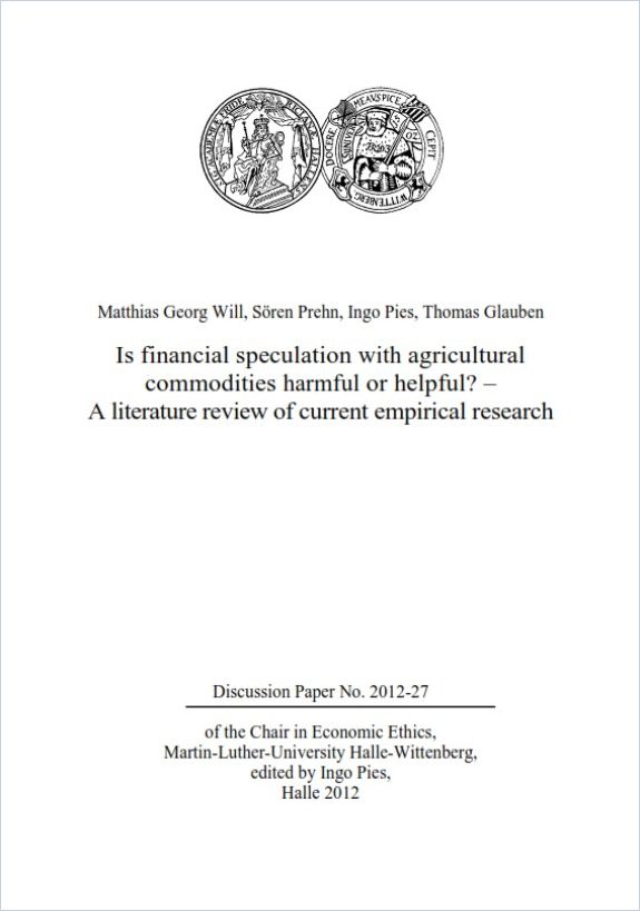 Is Financial Speculation with Agricultural Commodities Harmful or Helpful? cover