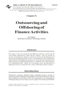 Outsourcing and Offshoring Finance Activities
