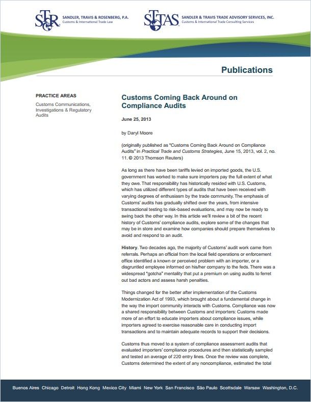 Customs Coming Back Around on Compliance Audits cover