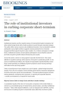 The Role of Institutional Investors in Curbing Corporate Short-Termism