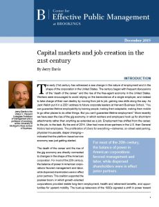 Capital Markets and Job Creation in the 21st Century