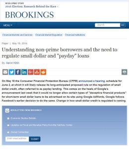 Understanding Non-Prime Borrowers and the Need to Regulate Small Dollar and “Payday” Loans