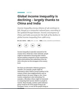 Global income inequality is declining – largely thanks to China and India