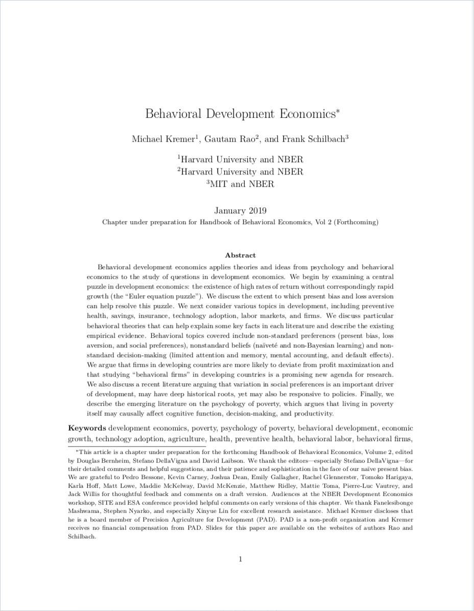 Image of: Behavioral Development Economics