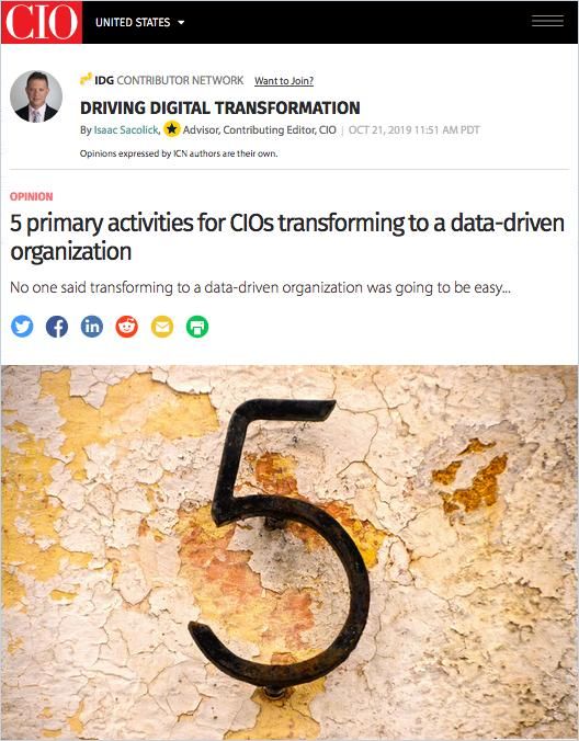 5 Primary Activities for CIOs Transforming to a Data-Driven Organization cover