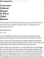 Coronavirus Outbreak Deepens Its Toll on Global Business