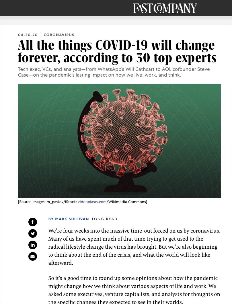 Image of: All the Things Covid-19 Will Change Forever According to 30 Top Experts