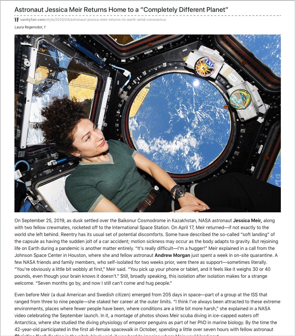 Image of: Astronaut Jessica Meir Returns Home to a “Completely Different Planet”