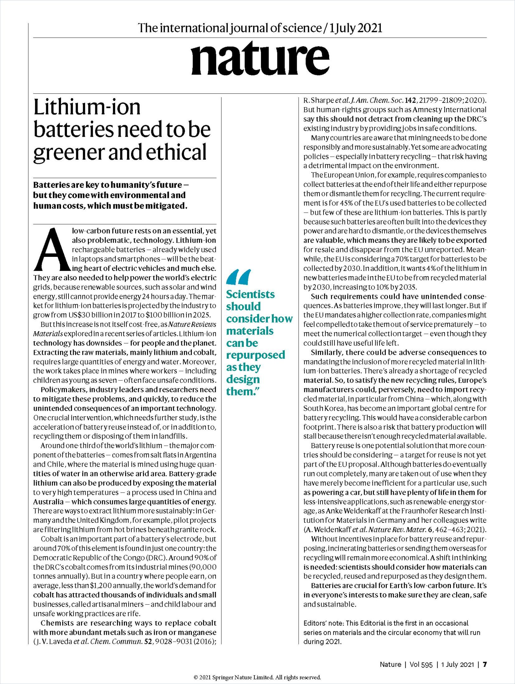 Lithium-Ion Batteries Need to Be Greener and Ethical cover