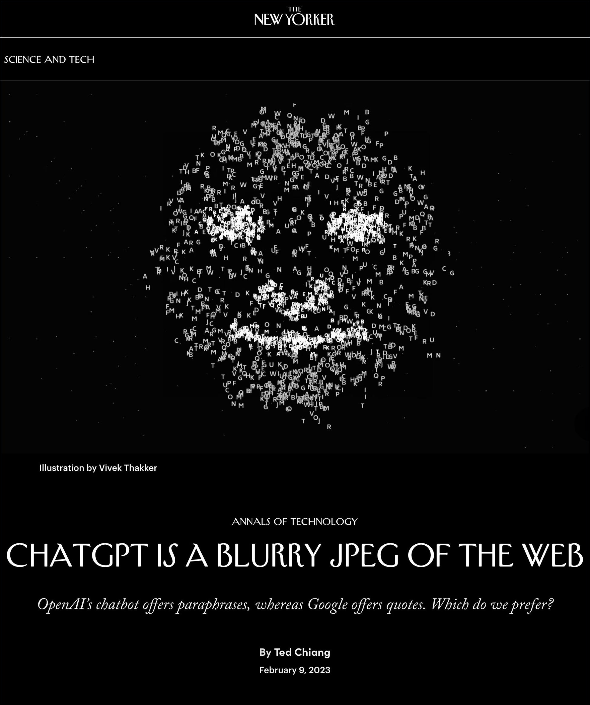 Image of: ChatGPT Is a Blurry JPEG of the Web