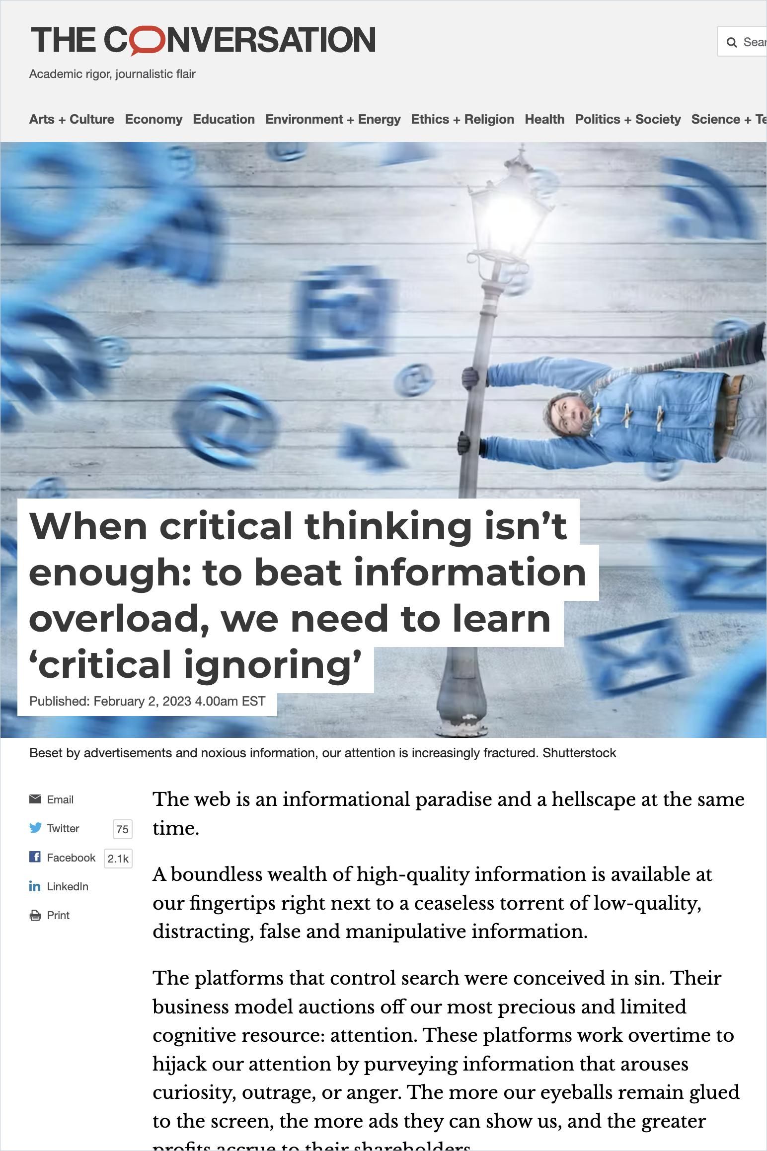 Image of: When Critical Thinking Isn’t Enough: To Beat Information Overload, We Need to Learn “Critical Ignoring”