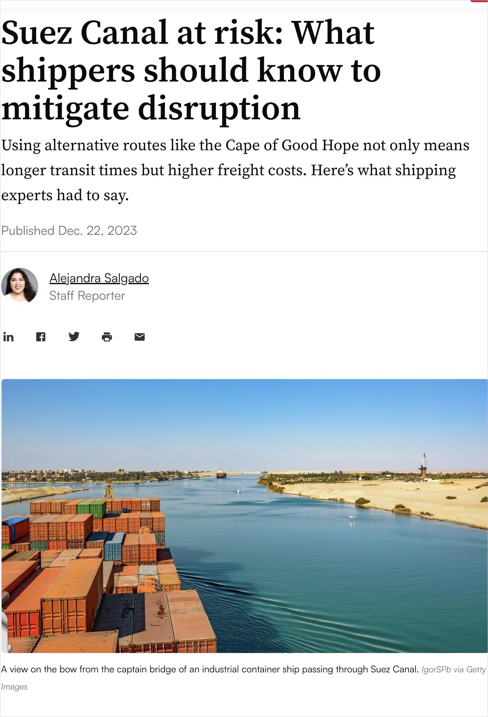 Risiko Suez-Kanal: Was Verlader wissen sollten, um Unterbrechungen zu vermeiden cover