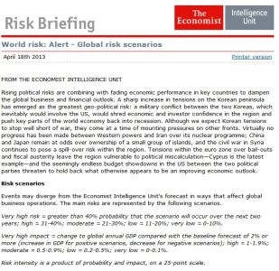World Risk Alert April 18th 2013