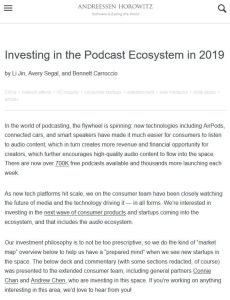 Investing in the Podcast Ecosystem in 2019